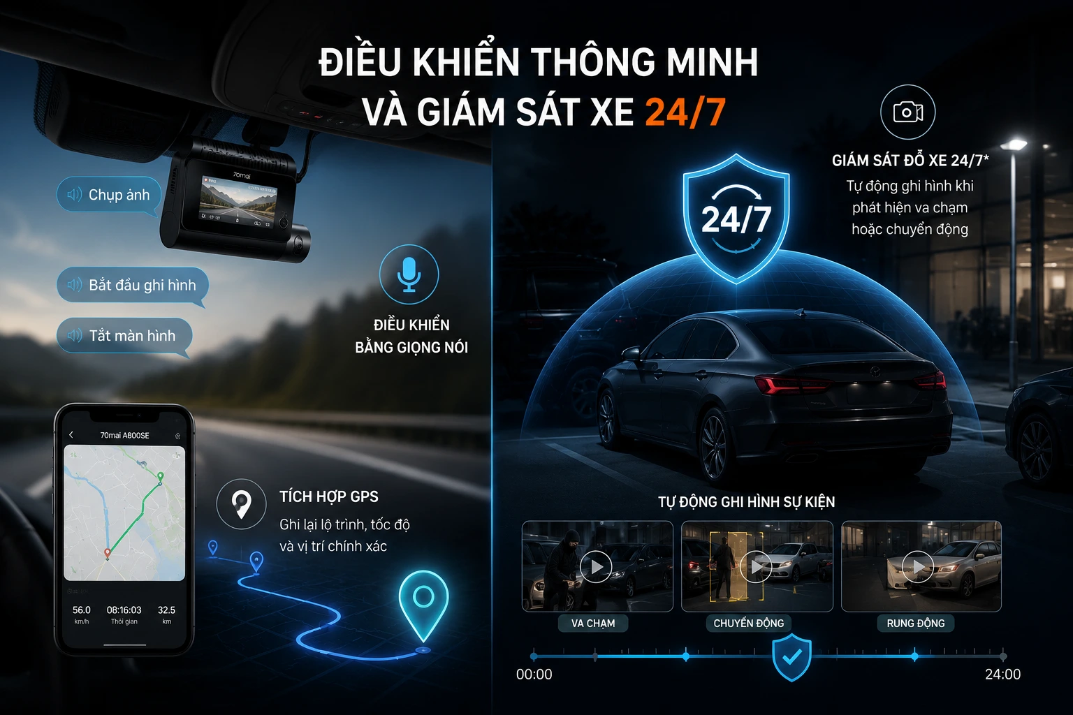 Điều khiển thông minh và giám sát xe 24/7