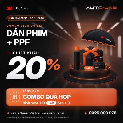 Combo dán phim cách nhiệt và PPF 3M chiết khấu 20%, tặng combo quà hộp: bình nước + ô hoặc sạc + ô, 05/10–30/11/2026